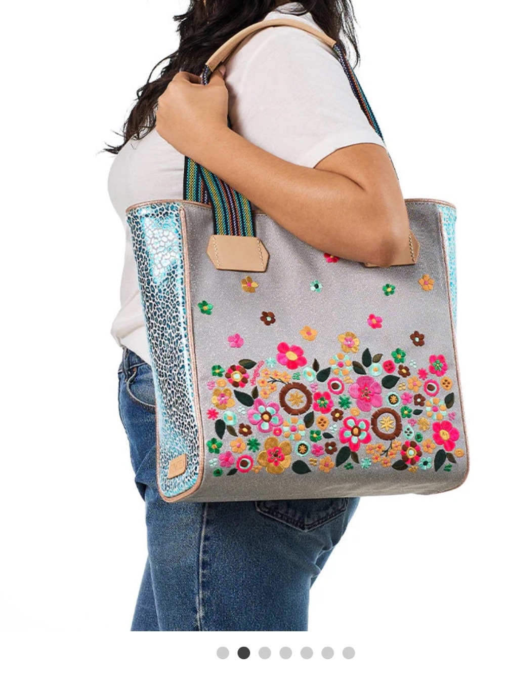 ConsuelaEmbroidered Floral Metallic Tote Bag tink classic